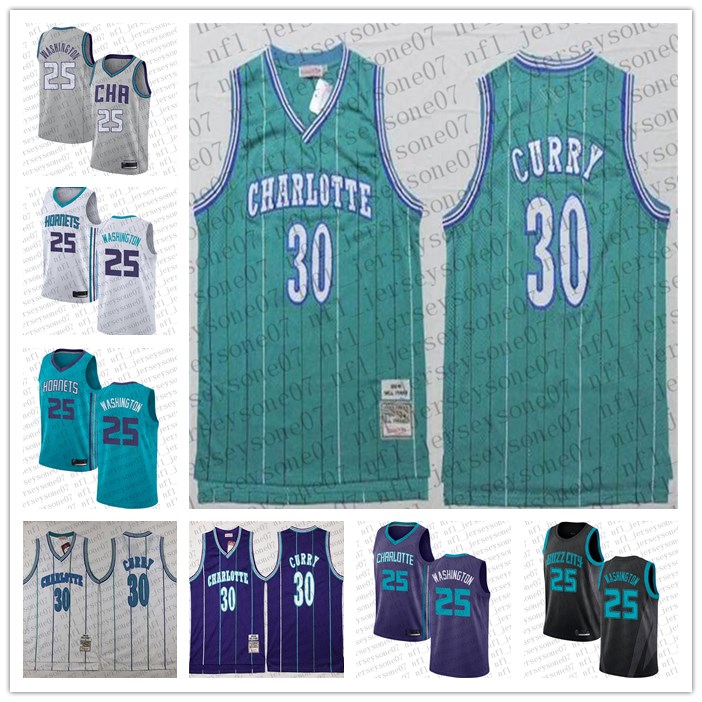 

Custom Men womens charlotte Hornets 25 Alonzo Mourning #30 Dell Curry Purple 1995 All Star Throwback Stitched Basketball Jersey, Black