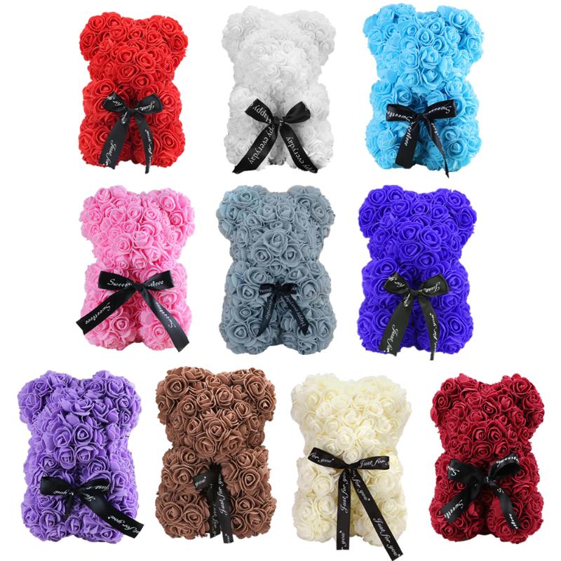 

Artificial Flower Rose Bear Doll Valentine Day Christmas Gift Wedding Decor Ribbon Bow Eternal Flower Doll Romantic Birthday, Pink