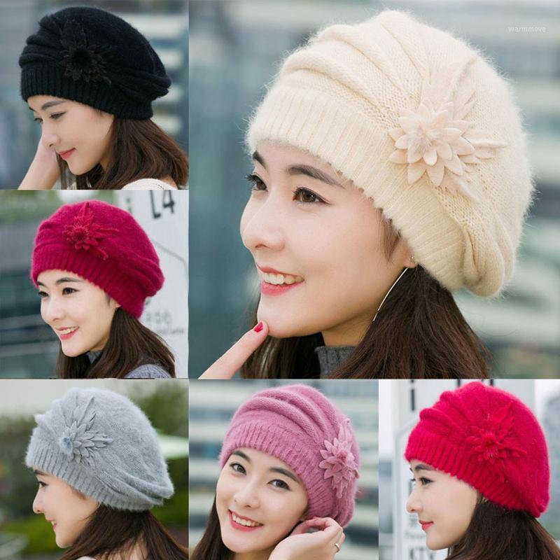 

Womens Flower Knit Crochet Beanie Hat Winter Warm Cap Beret stretchy Soft fashionable warm and comfortable Dropshipping1
