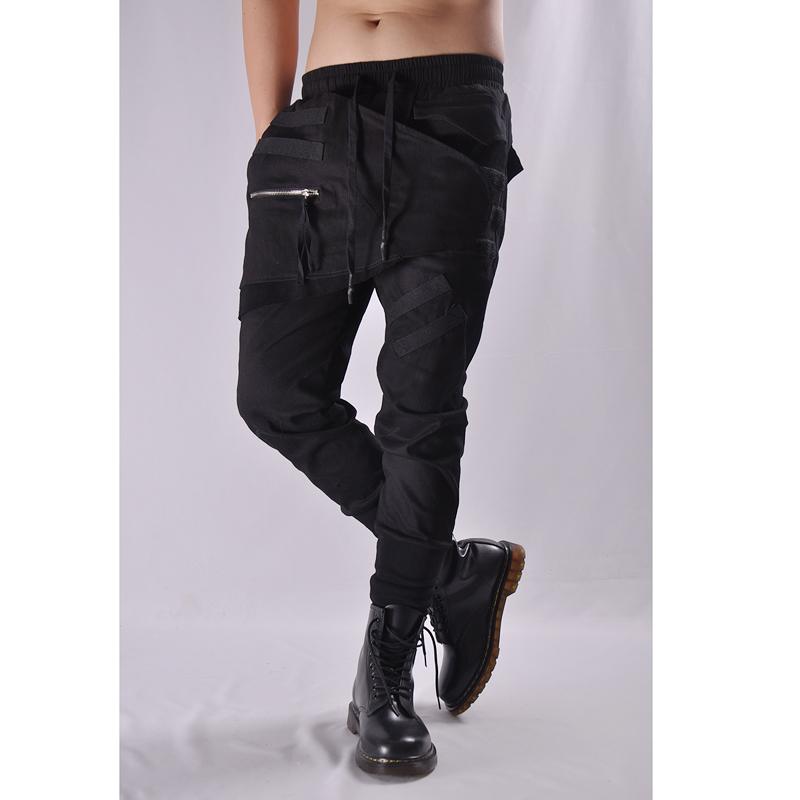 

2021 new fashion fashion men' irregular zipper fake two-piece skirt pants corset overalls men' slim legged casual pants, Black