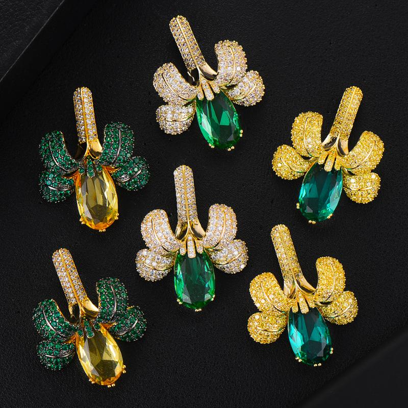 

Jimbora Elegant Luxury Shiny Flower Pendant Earrings Jewelry For Women Bridal Wedding Party Show Ladies Girl Daily Accessoriess