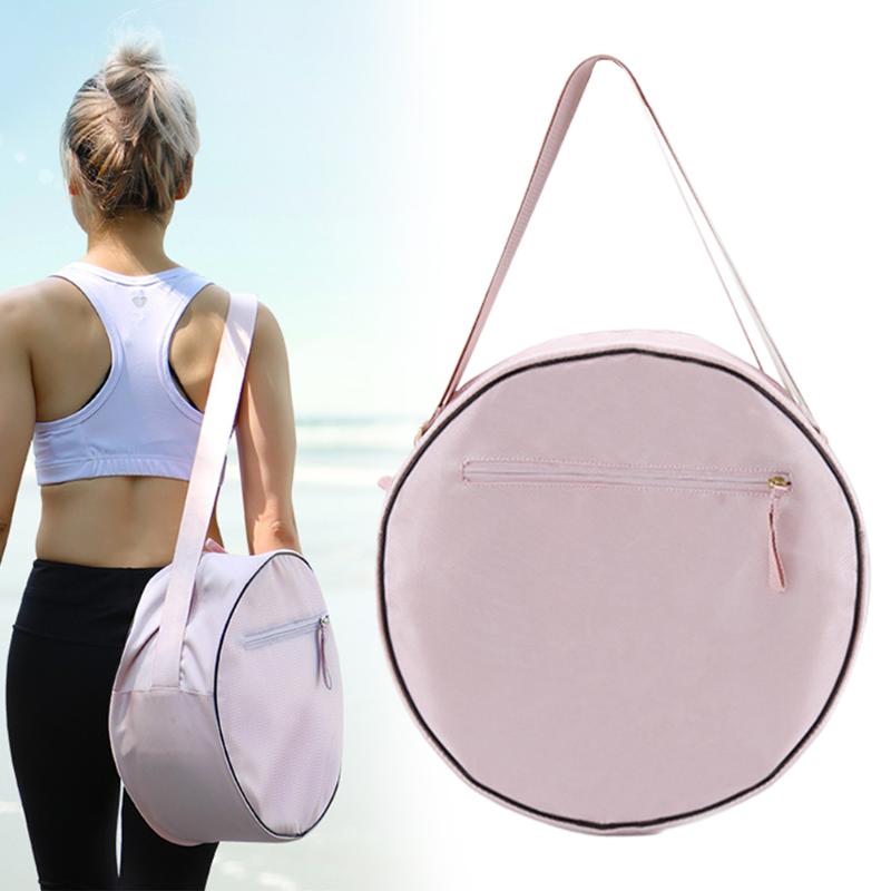 

Single Shoulder Yoga Bag Large Capacity Storage Fashion Circle Wheel Mat Fitness Zipper Closure Sports With Pocket Towel Durable, Pink
