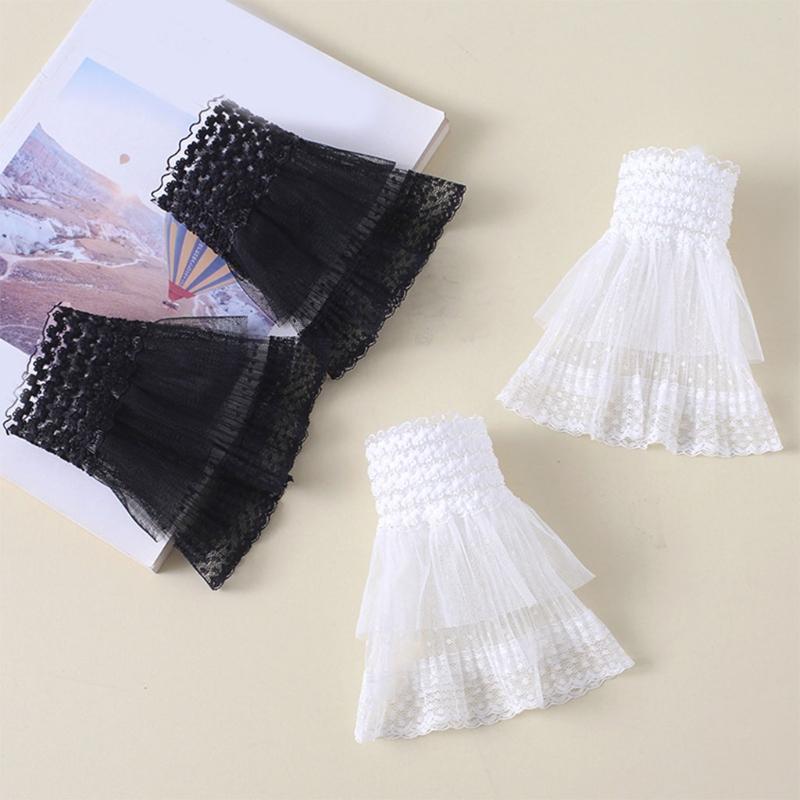 

Five Fingers Gloves 1 Pair Korean Women Girls Fake Flared Sleeves Lace Pleated Ruched False Cuffs 28GD
