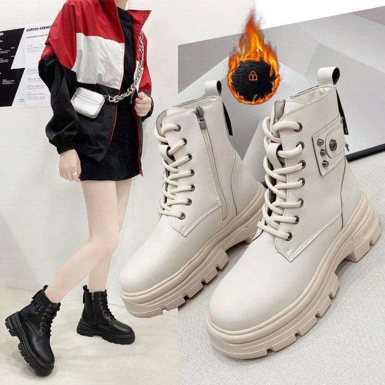 

Lady Boots Boots-Women Winter Footwear Shoes Round Toe Lace Up 2021 Med Autumn Ankle Rubber Elegant Low Sports Rock Lace-Up