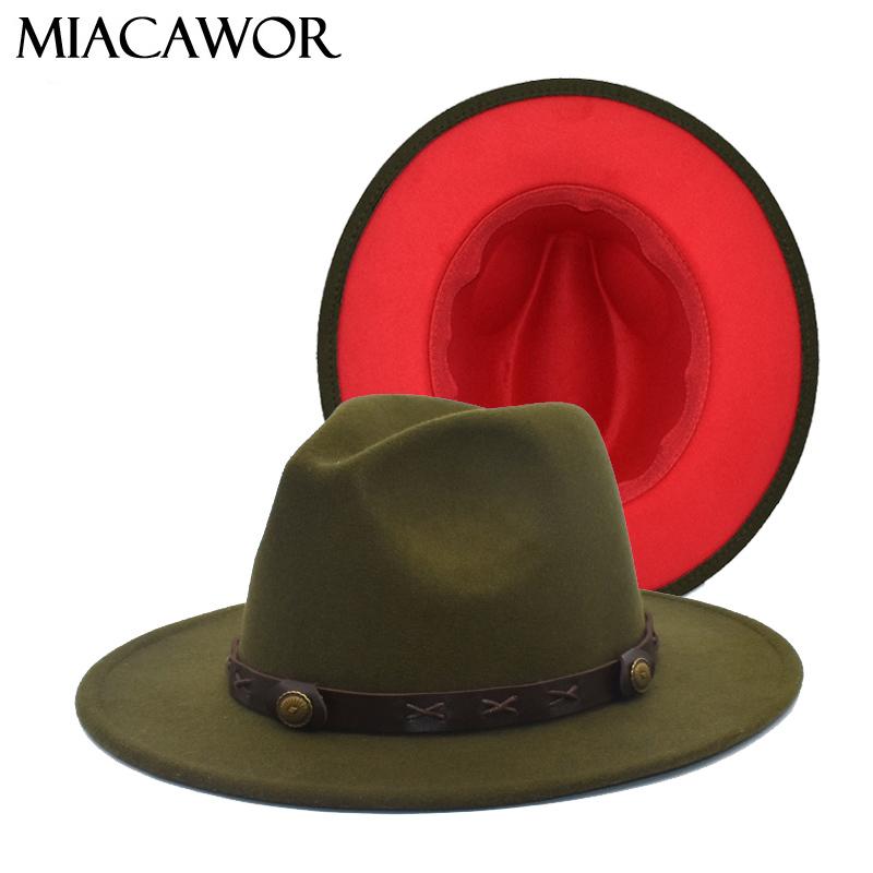 

Wide Brim Hats MIACAWOR Fedora Hat Women Cowboy Jazz Unisex Belt Winter Keep Warm Panama Party Bowler F107, Black