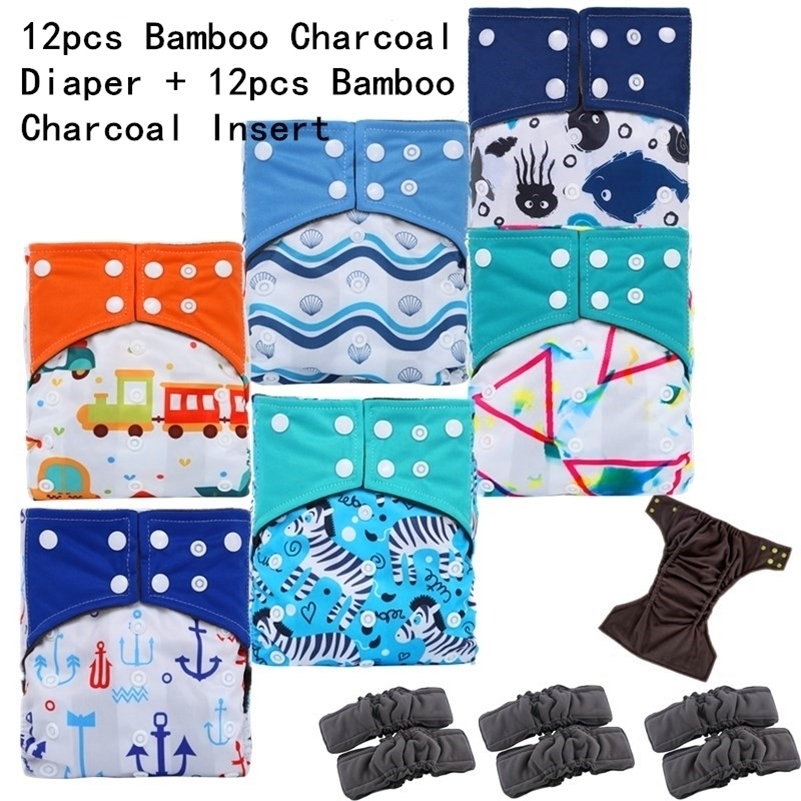 

simfamily]12PCS Reusable Bamboo Charcoal Cloth Diaper Waterproof  Pocket Diaper Double Gussets Charcoal Nappy Wholesale 201117, Random
