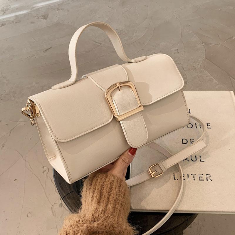 

Niche Design Retro Bag Female 2021 New Buckle Handbag Wild One-shoulder Messenger Square Bag, Beige