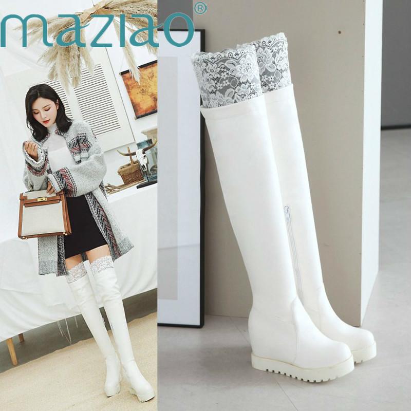 

Height Increasing Winter Boots Over-the-Knee Lace Simple Women Boots New Arrive Thigh High Size 34-43 Women Shoes MAZIAO, Black