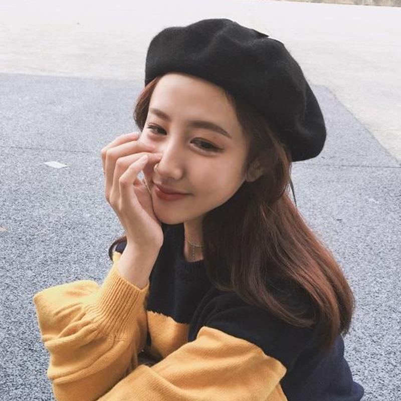 

Berets Cap Winter Lace Up Warm Bowknot Beret Wool Hats, Black