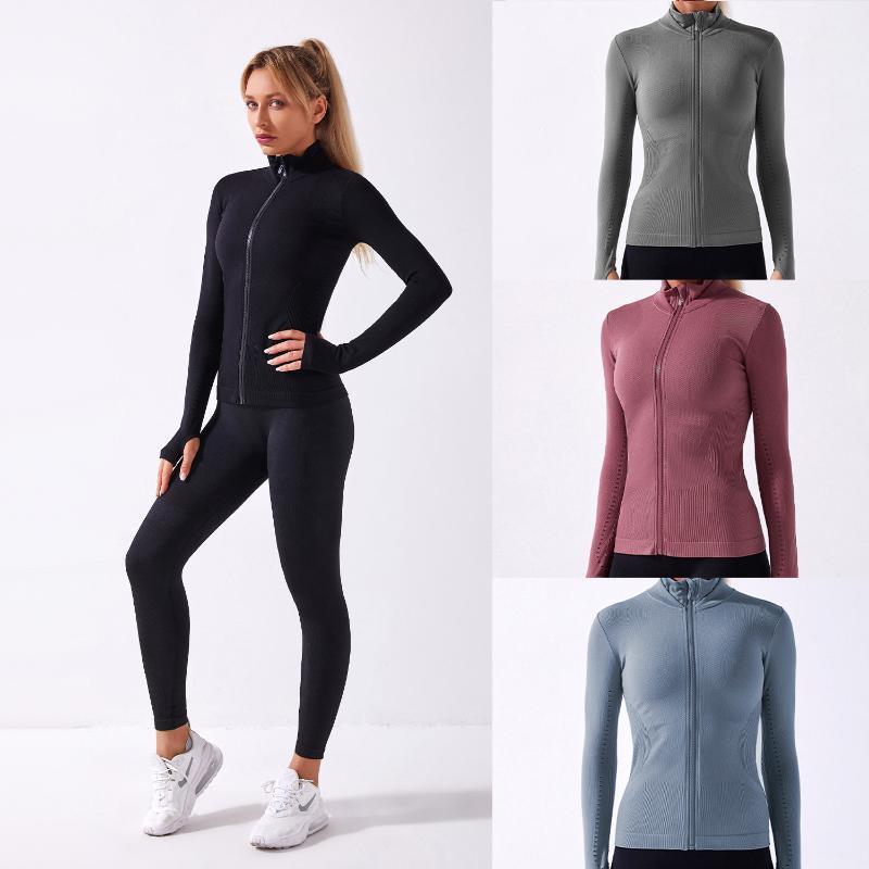 

knitted fitness suit long sleeve top seamless Yoga coat sports wear for tracksuit women gym autumn winter sportswear1, Black coat yj061