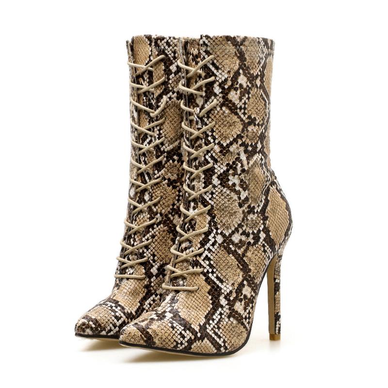 

2121 Nice Women Pumps Snakeskin Pattern Pointed Toe Zip Thin High Heels Shoes Boots Spring Autumn Serpentine Boots, Multi