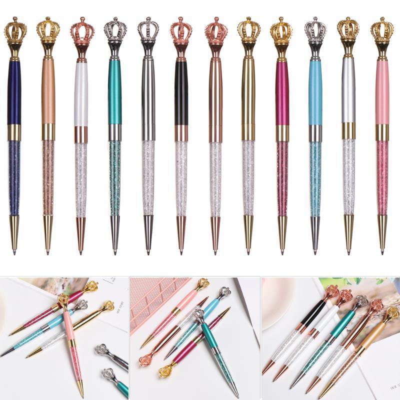 

Kawaii Ballpen Girl Large Diamond Ballpoint Pens Crystal Crown Pens Metal Pen for School Office Supplies Stationery1, Red
