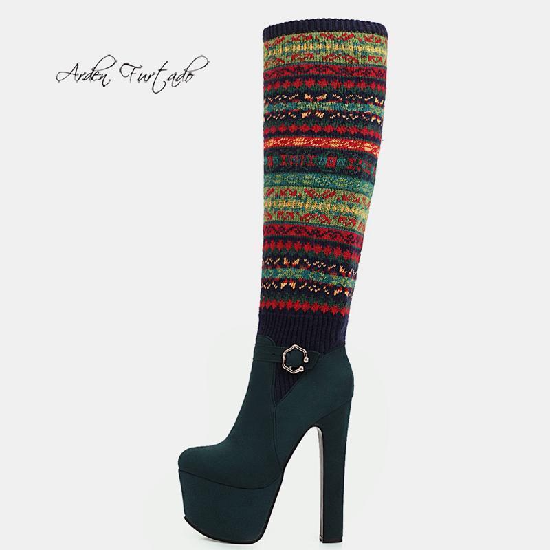 

Arden Furtado winter 2020 fashion Ultra high with Thick with Round head Thigh high boots Waterproof black green1