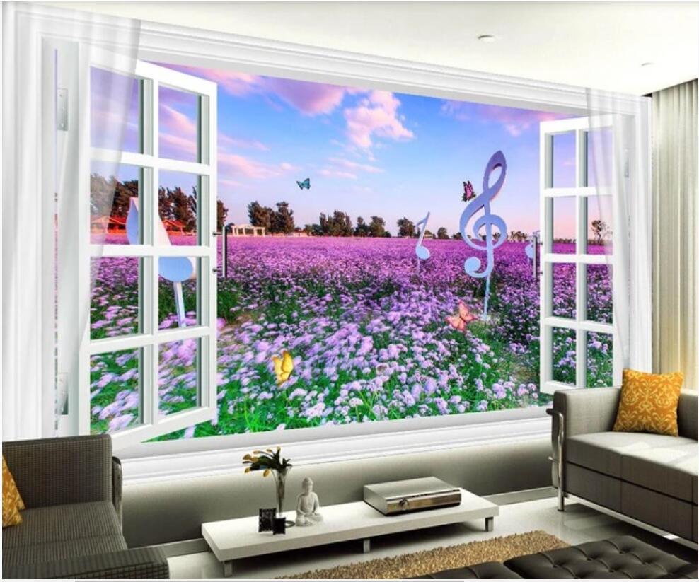 

3d wallpaper custom photo mural Lavender garden window tv background home decor living room 3d wall murals wallpaper for walls 3 d, Non-woven wallpaper