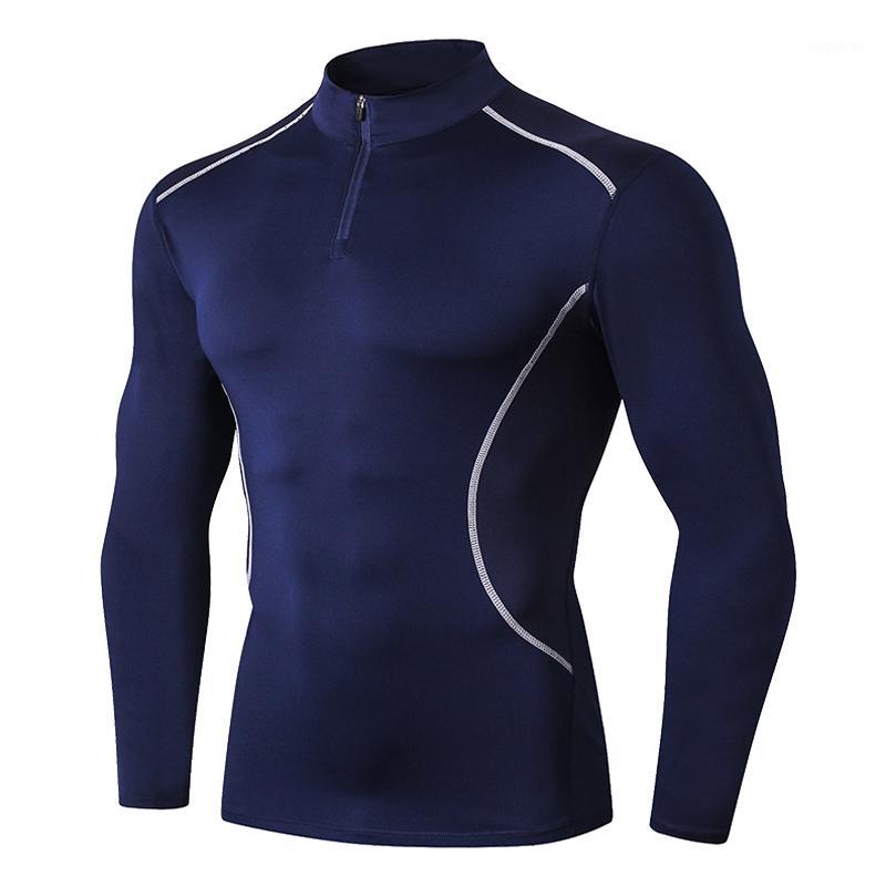 

Running Shirt Rashguard For Men Stand Collar Long Sleeve Gym Tshirt Camiseta Fitness Remeras Hombre Compression Top Zipper Tight1, Black red line