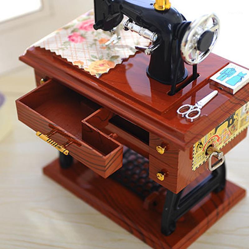 

Vintage Music Box Mini Sewing Machine Style Mechanical Birthday Gift Table Decor muziekdoosje bedroom decoration Music Box1
