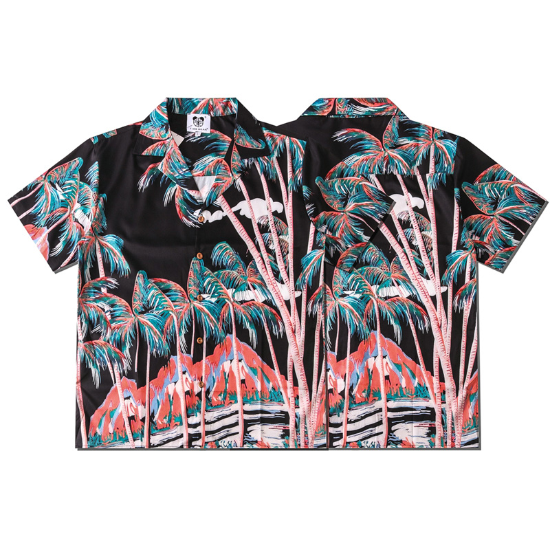 

Europe Spring Summer Men Plants haiwaii tree beach Short Sleeve shirt Cool Hip hop Shirt Designer Tee, White;black