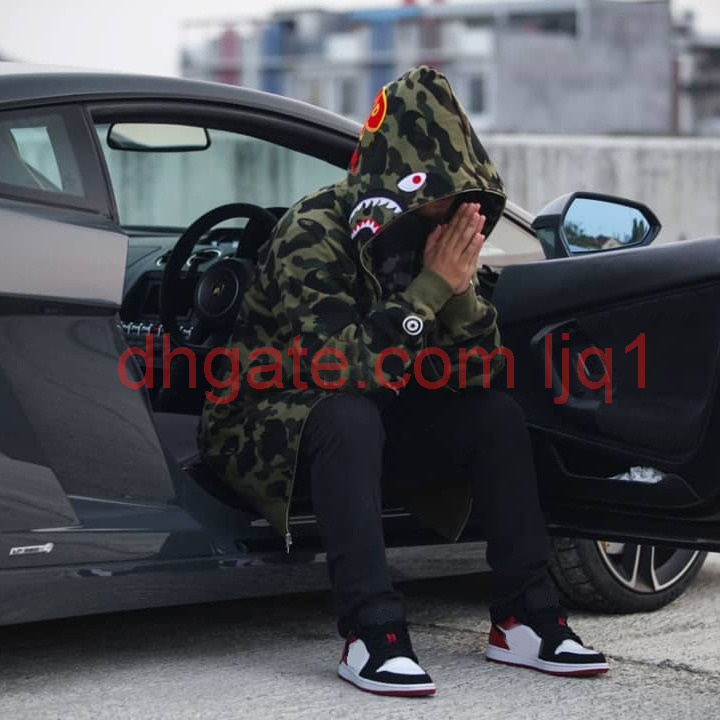 

Camo New Men's women Lovers Sportwear Coat Jogger Tracksuit Zipper Fleece Sweatshirt Bird OVO Drake Black Hip Hop Hoodie Men Shark mouth
