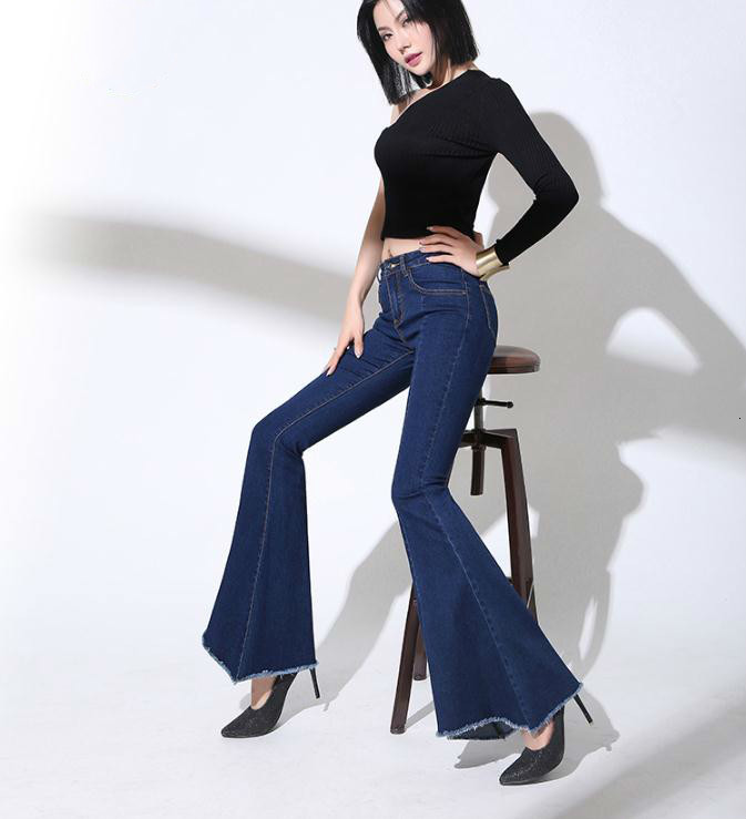 

Flare Women's Jeans New Autumn Tail Fish Burr Trousers Elastic Fine Ijqa, Blue