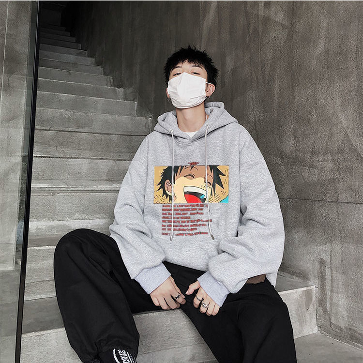 

2021 High quality a Play King Autumn Winter Hood Male Nightgown More Velvet Trend Coat Kong Style Animation Jacket G7NW, Black