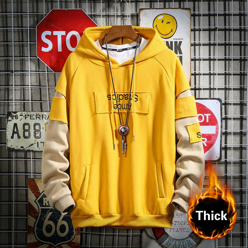 

Winter Oversized Hoodie Men Streetwear 2020 Brand New Patchwork Sweatshirt Japanese Hoodies Men Thick Hoodie, W17199black