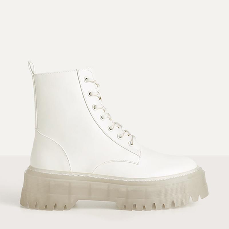 

High Quality Genuine Leather Ins Hot Women Ankle Boots Front Zipper New Platform Platform Heightened Boots1, White