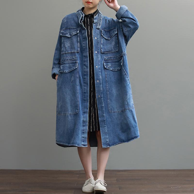 

Oversize Casual Cowboy Trench Coat For Women Loose Outwear Long Denim Jean Coat Single-breasted Pocket Female Clothes, Black