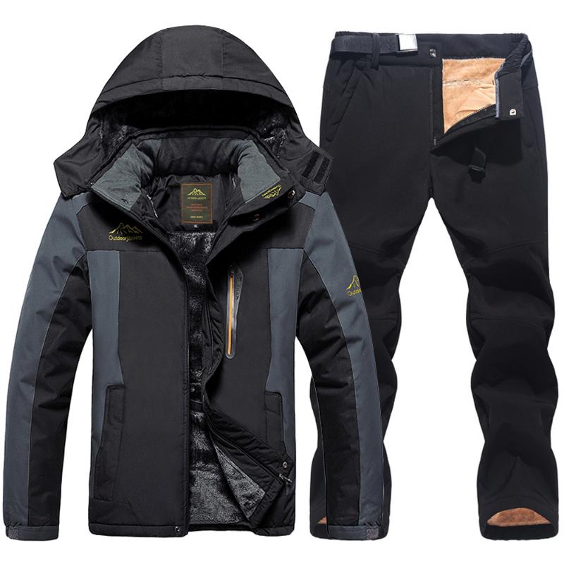 

2020 Men Ski Jacket Ski Pants Winter Warm Windproof Waterproof Outdoor Sports Snowboarding Skiing Fleece Coat Trousers Suit, Black pants