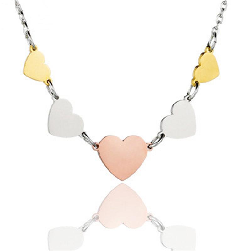 

New Korean Style Small Fresh Tricolor Love Pendant Necklace Woman Simple Stainless Steel Necklace BOHO Jewelry Rose Gold Gift