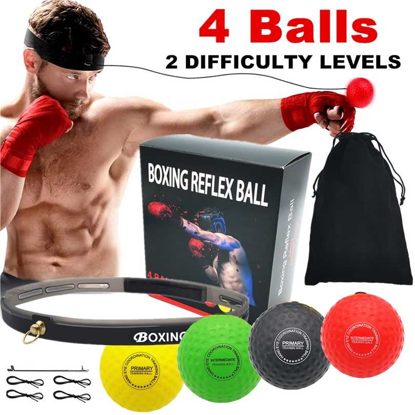 

4 Boxing Reflex Ball Set 2 Difficulty Level with Silicone Headband for MMA Punching Speed Fight Skill Reaction Agility 211229