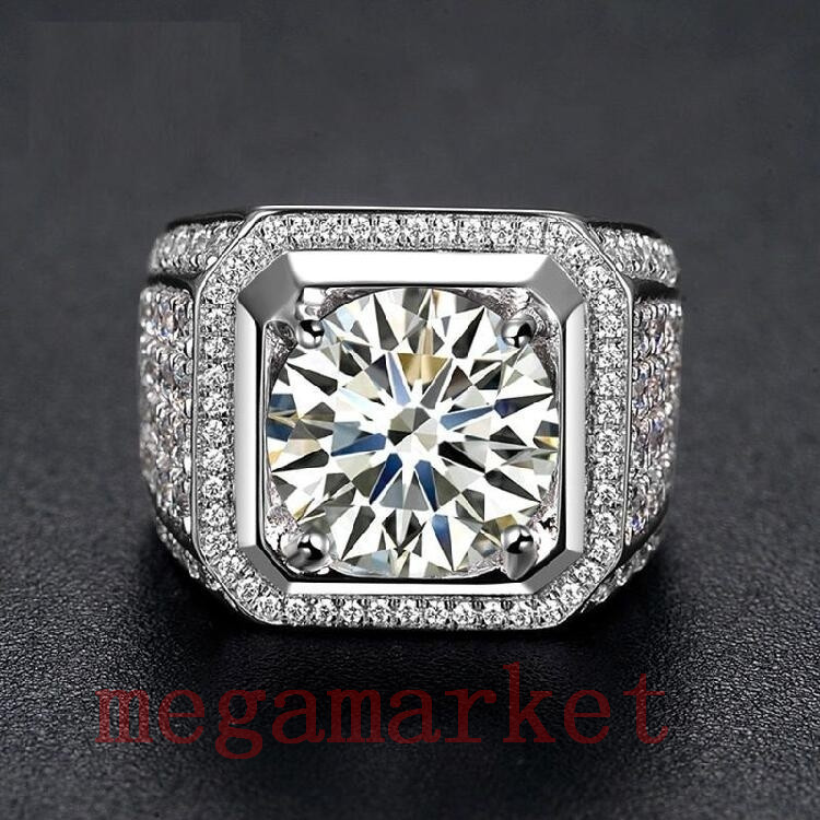 

Fashion Rings Jewelry Popular Round Cut White Topaz CZ Diamond Full Gemstones Men Wedding Band Ring Gi, Silver