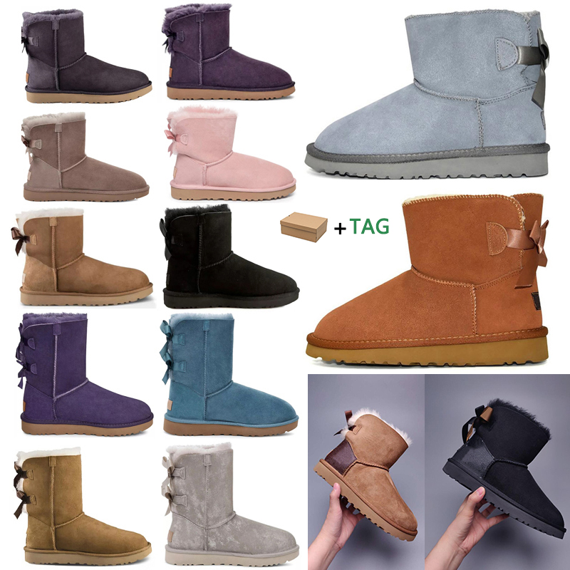 

2020 Designer women australia australian boots women winter Bowtie snow fur furry satin boot ankle booties fur leather outdoors shoes, Box