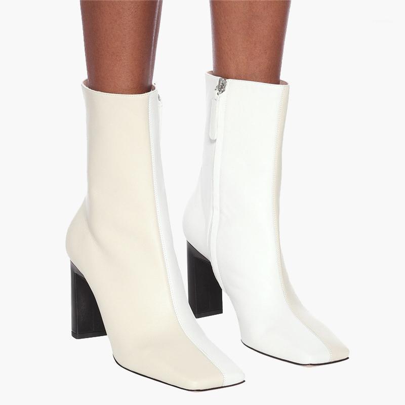 

Arden Furtado 2020 autumn Fashion Women's Shoes Mature sexy Zipper chunky heels Elegant square toe ankle Boots large size 41 421, Beige