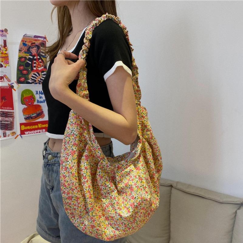 

sweet floral hobos women shoulder bags casual canvas messenger bag lady large capacity totes vintage big purses female sac 2021, Blue