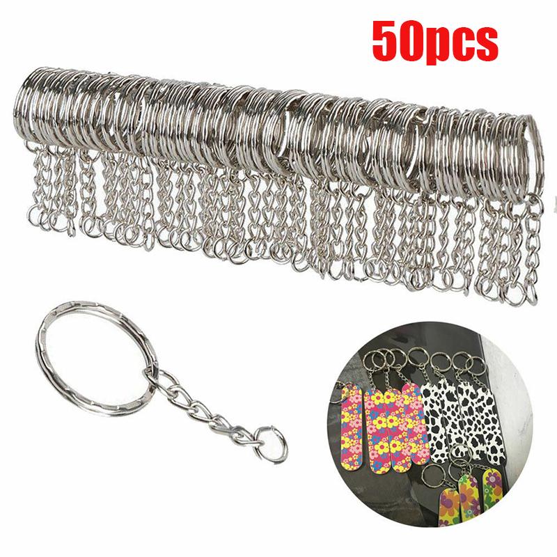 

Keychains 10/50pcs Metal With Split Ring Link Chain Key Rings Keyfob Pendants Holder DIY Chains Keyring Wholesale