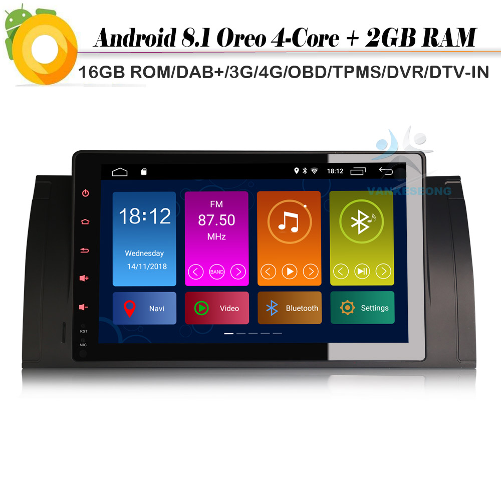 

9" DAB+ Android 8.1 Autoradio WiFi 4G GPS RDS DVR OBD Bluetooth DVT-IN Car Radio Player for 5 serie E39 M5 E53 X5 Sat Nav