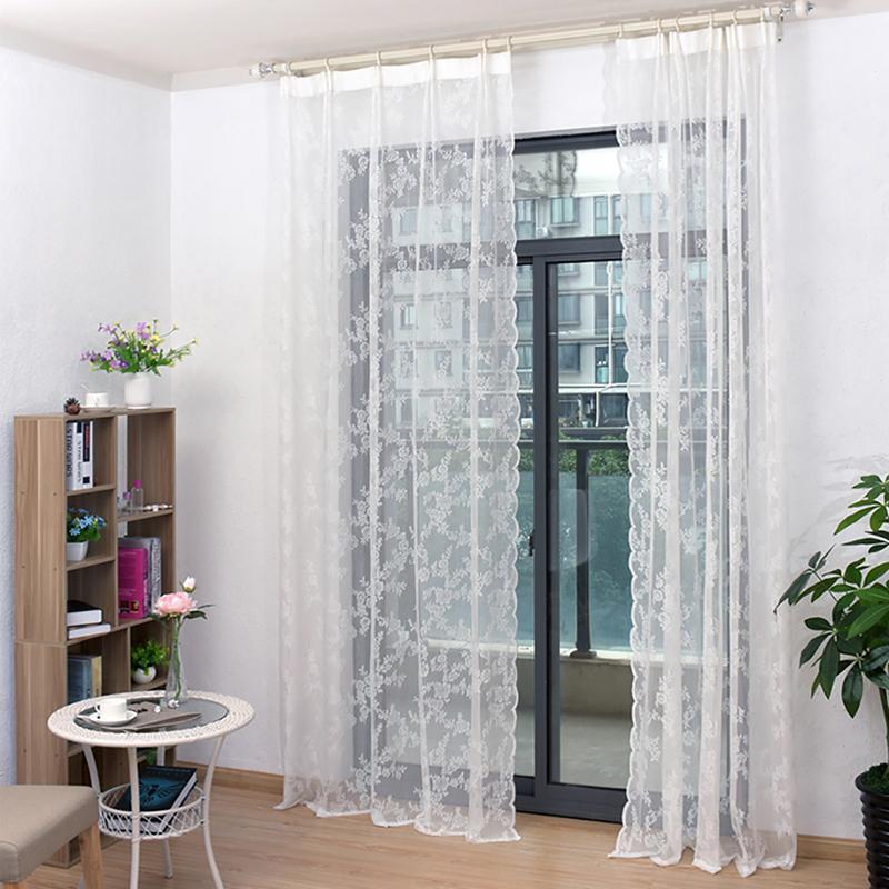 

Lace Curtains Tulle Voile Curtains Insect Bed Canopy Netting Drape Panel Leaf Door Window Sheer White Curtain for Living Room, 436807