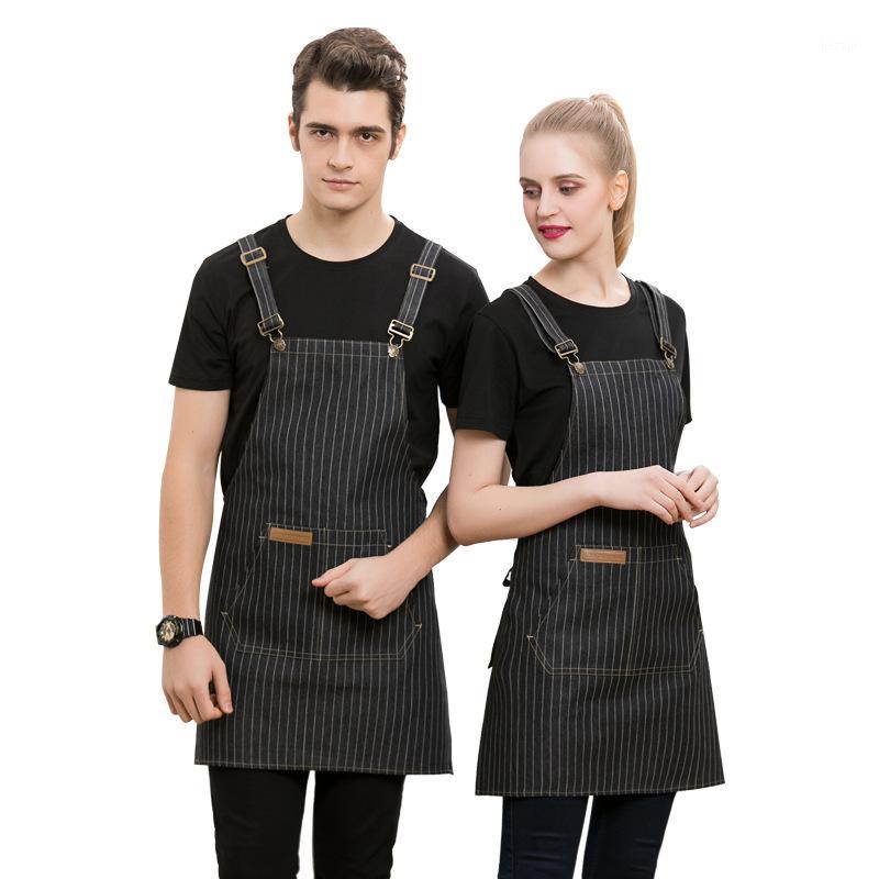

New Fashion Cooking Apron Denim Coffee Shop Bartender Dress Half Apron Pinafore Chef Bibs Sleeveless Kitchen Accessories1