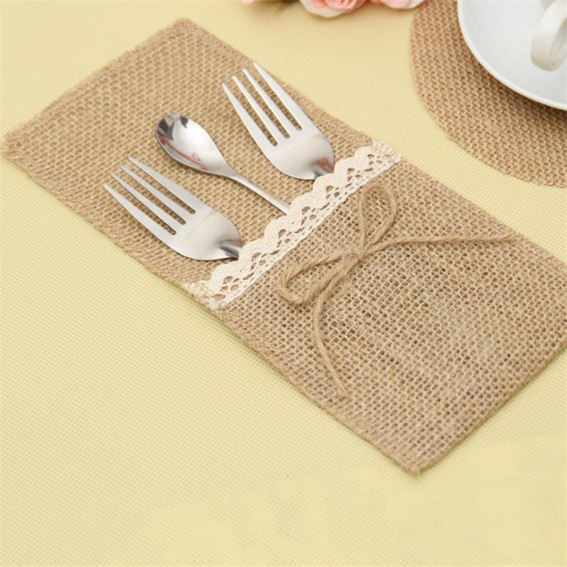 

SEAAN Tableware Decoration Lace Knife and Fork Bag Linen Bag Wedding Decoration Party Festival Crafts DIY Handmade Jute Lace1