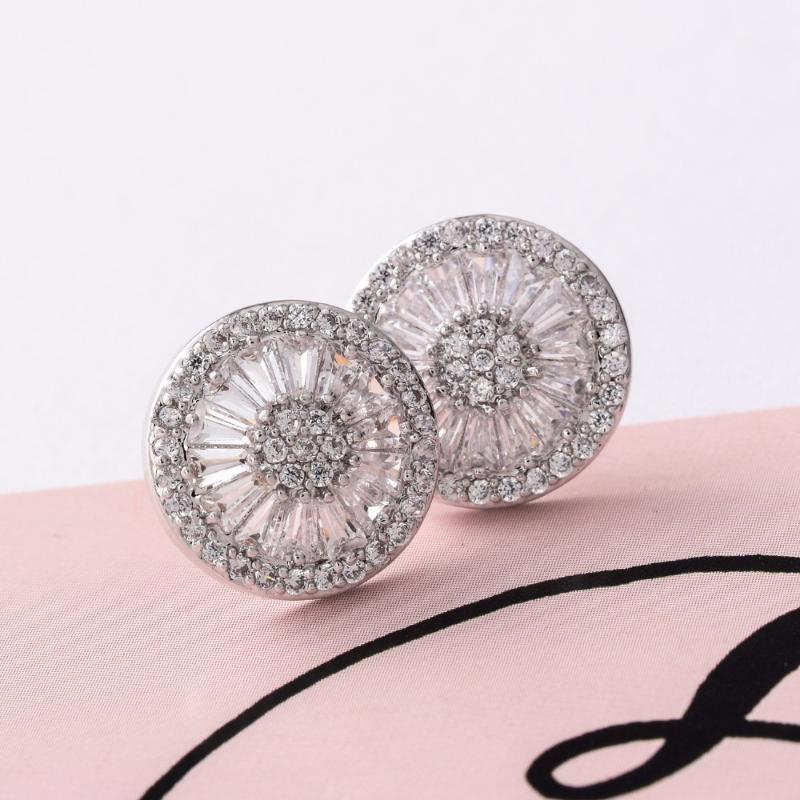 

2020New White Crystal Zircon Earrings Circle Round Stud Earrings For Women Silver Color Plated Fashion Jewelry Classic1