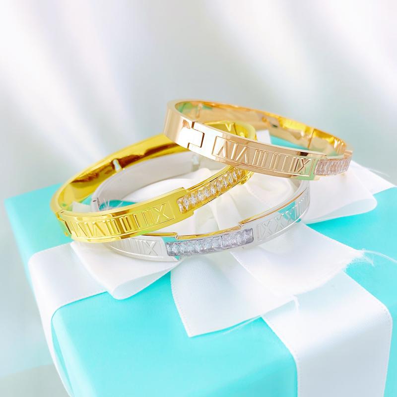 

New Fashion Classic Women's Bangles For Women Gold Rose Gold Silver Color Rhinestone Bracelet Cuff Simple Trendy Jewelry, Golden;silver