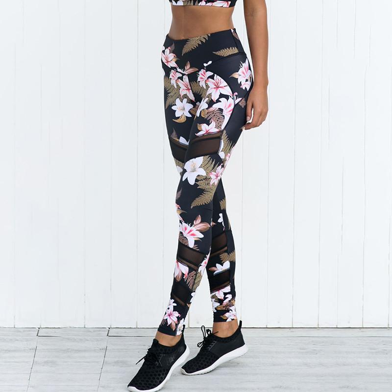 

Women Leggings Printed Stitching Mesh Long Leggings 2020 New Fitness Sports For Women, As picture