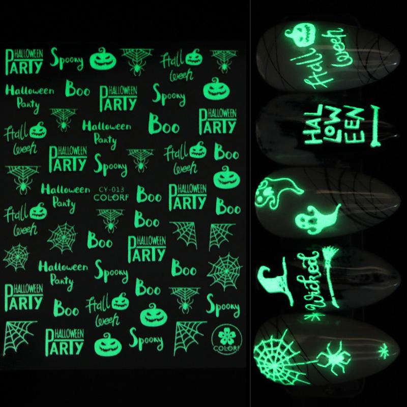 

1 Sheets 3D Nail Sticker Festive Glow Nail Art Stickers Halloween Bat Witch Sticker DIY Art Decorations