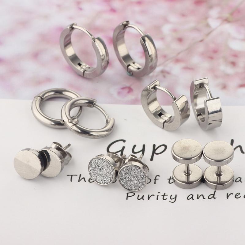 

6 Pairs/Set Stainless Steel Punk Earrings Hip Hop Rock Gothic Ear Studs Unisex F3MF