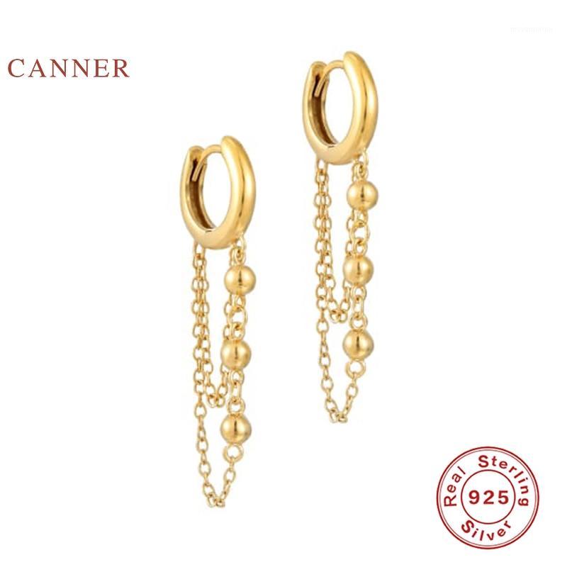 

CANNER Real 925 Sterling Silver Earrings For Women Bead Chain Earrings Hoops Zircon Diamond Korean Gold Jewelry Pendientes1