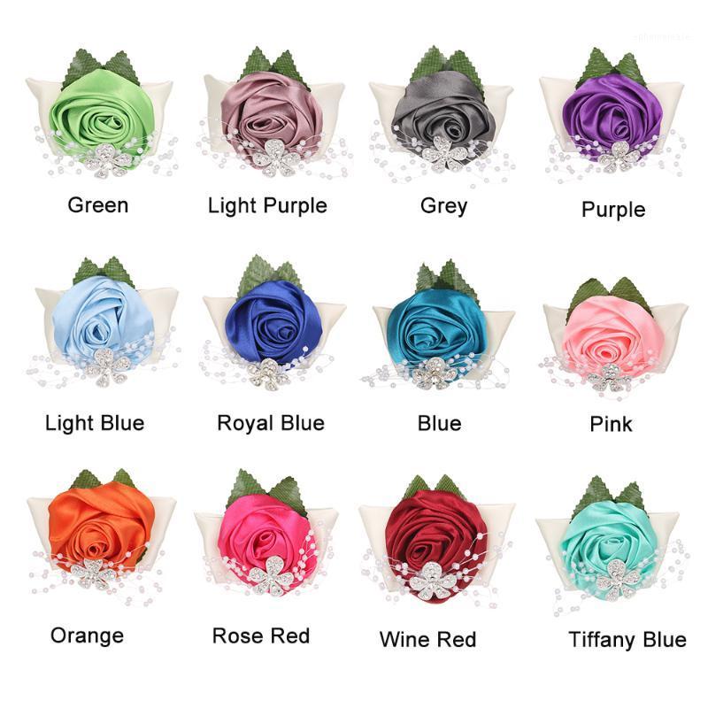 

Wedding Wrist Flower Rose Silk Ribbon Bride Corsage Hand Decorative Wristband Bracelet Bridesmaid Curtain Band Clip Bouquet1, Pink