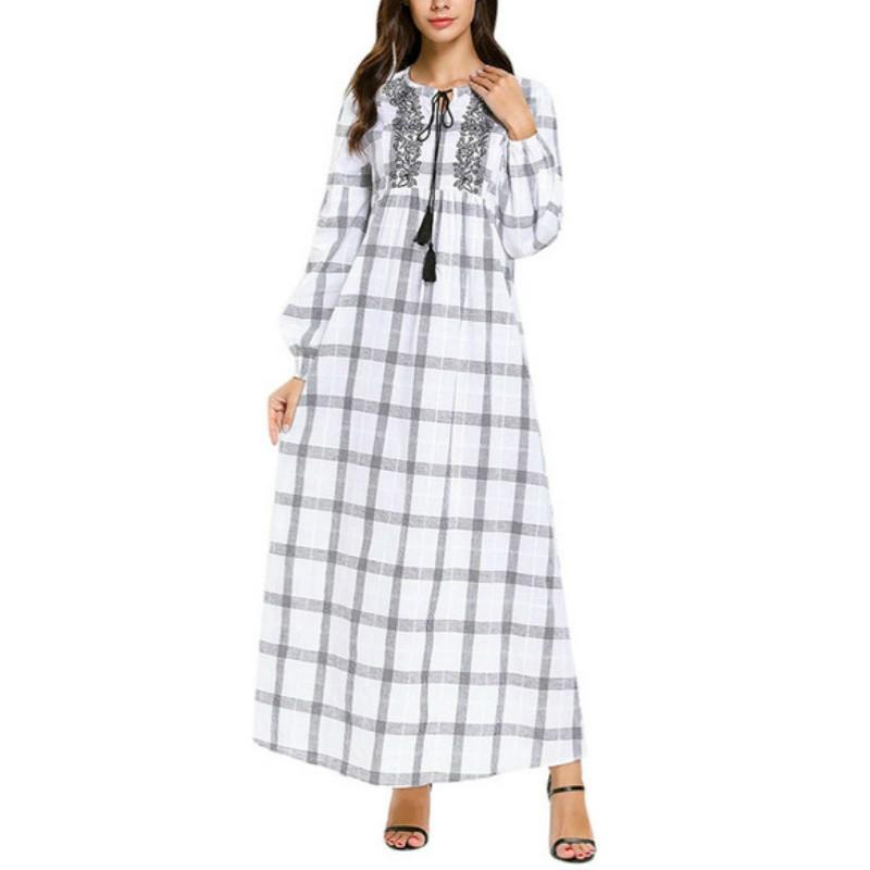 

Plaid Embroidered Fresh Dress SizeXXL