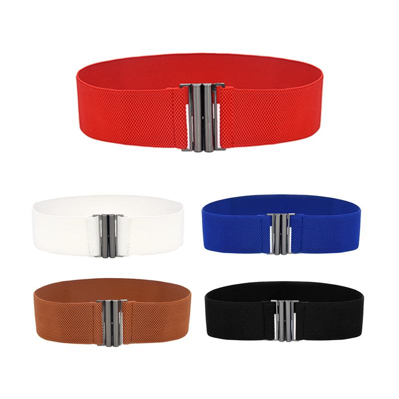 

Womens Lady Elastic Cinch Belt Wide Stretch Waist Band Clasp Buckle Belts, Black
