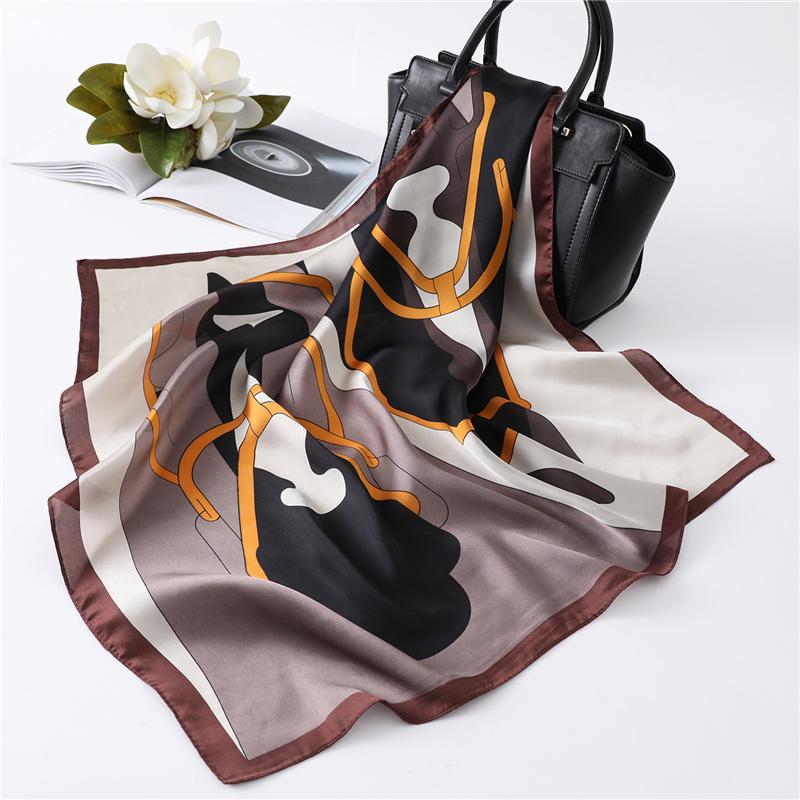 

Women Summer Silk Neck Scarf for Hair Headband Luxury Design Print Square Scarves Lady Horse Bandana Kerchief 2020 Fashion