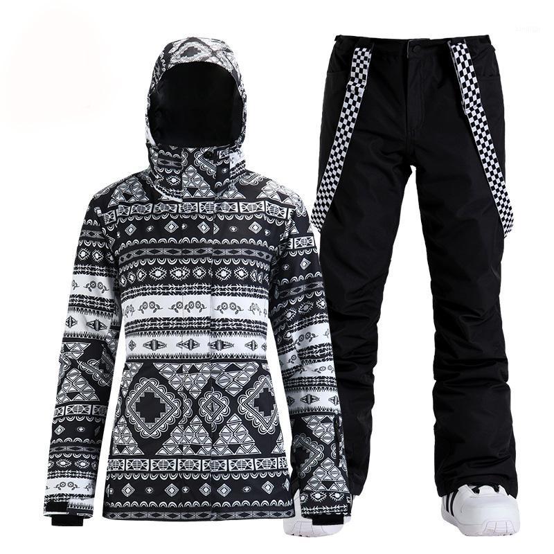 

SMN black Mayan style Women's Snow Suit wear Snowboard Clothes Waterproof Costumes Winter Outdoor Ski Jacket + Snow pants cheap1, Picture jacket